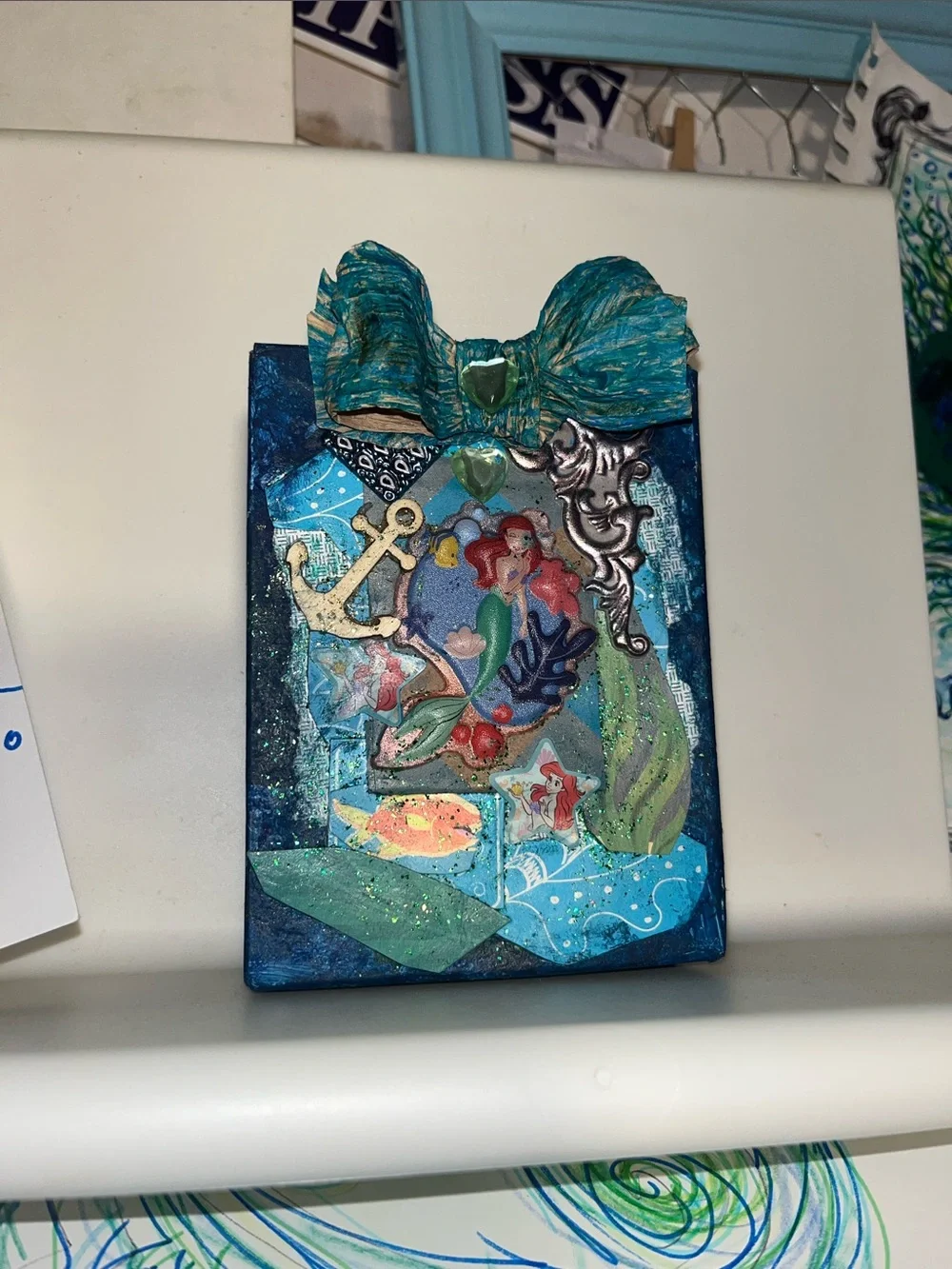 1of a kind new upcycled Handmade Mermaid ocean Mixed-Media treasure art card box